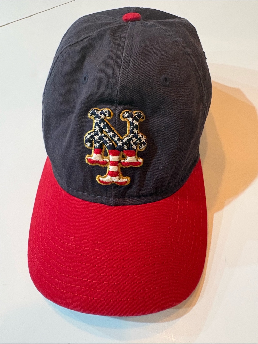 NY Mets Navy and Red Baseball Cap with patriotic NY embroidery, adjustable, OSFM